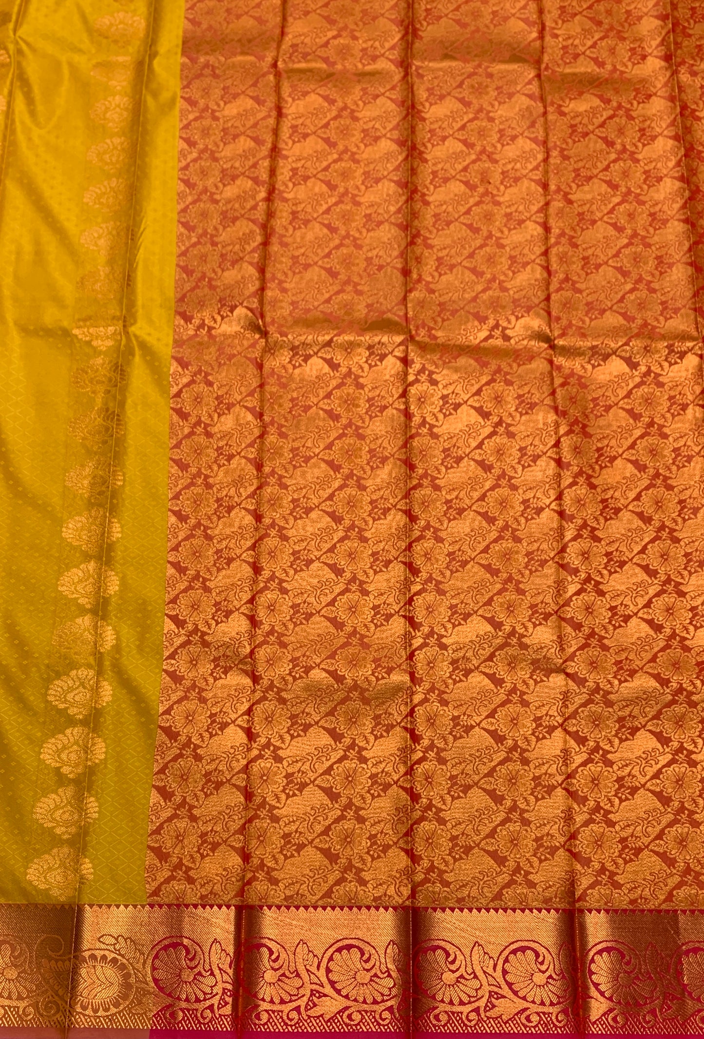 Vegan Silk Saree Mustard Colour Saree with Copper Border