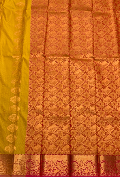 Vegan Silk Saree Mustard Colour Saree with Copper Border