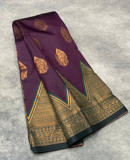 Magenta Colour Art Silk Saree with Green Border