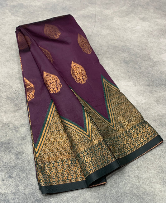 Magenta Colour Art Silk Saree with Green Border