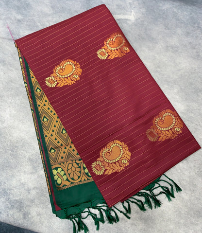 Art Silk Saree Maroon Colour with Borderless