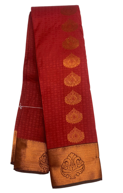 Vegan Silk Saree Red shade with Copper Border