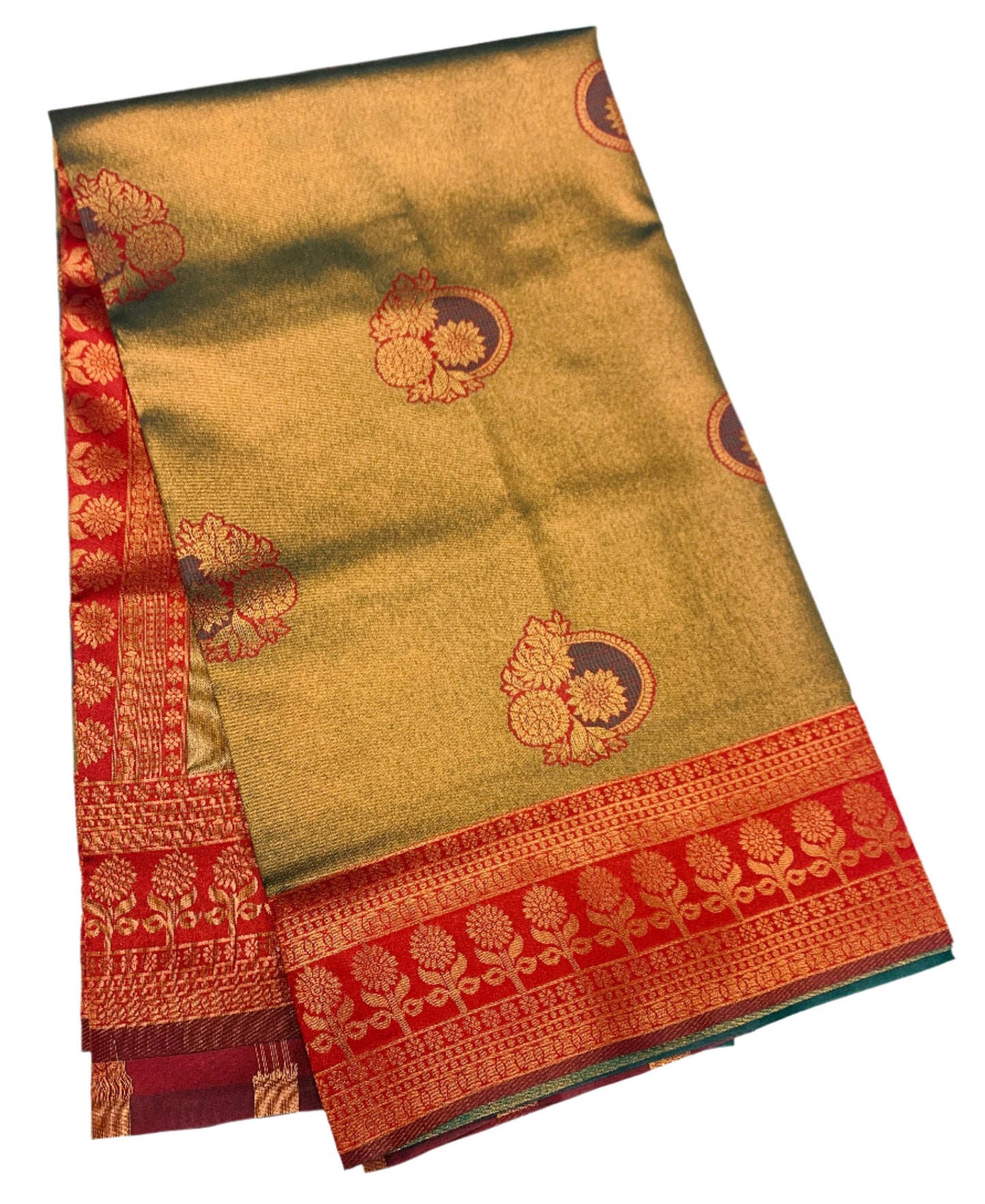 Art Silk Saree Green Colour with Maroon Border