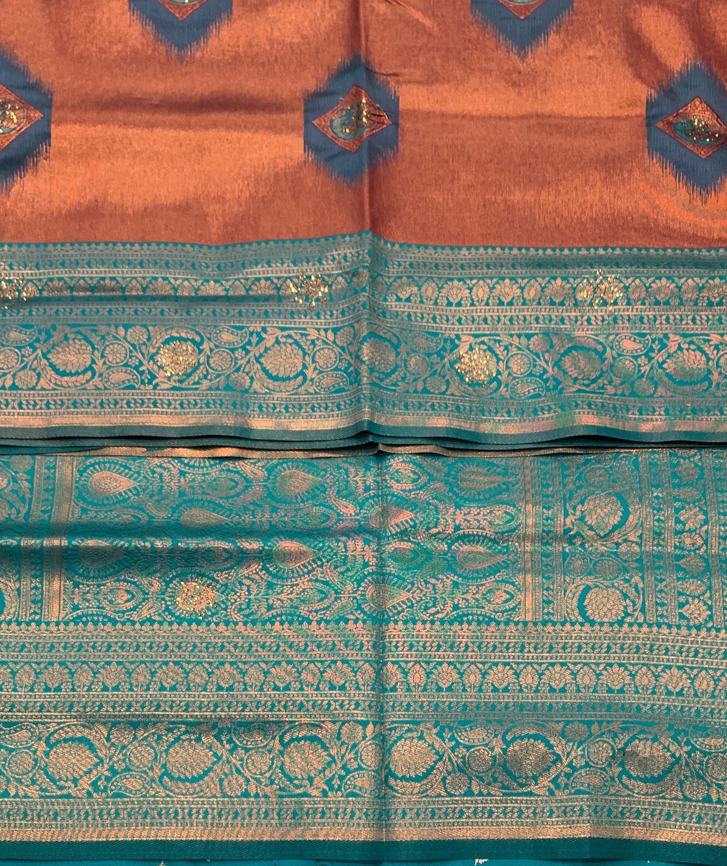 Art Silk Saree Maroon Colour and Stone Work with Rama Green Border