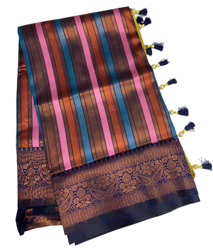 Art Silk Saree Navy Blue Colour Saree with Navy Blue Border