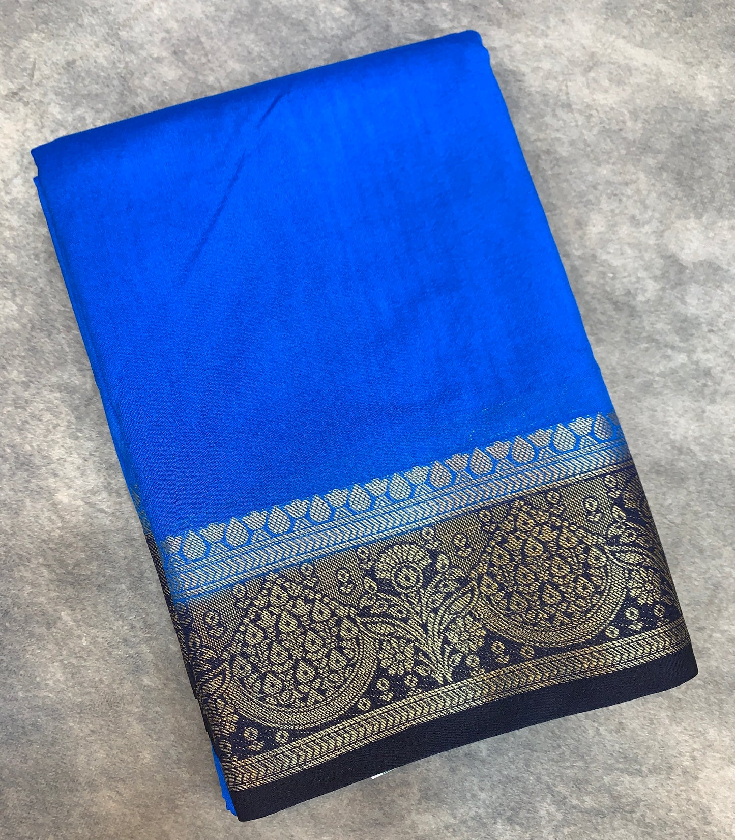 Crepe Saree Aqua Blue Colour with Navy Blue Border