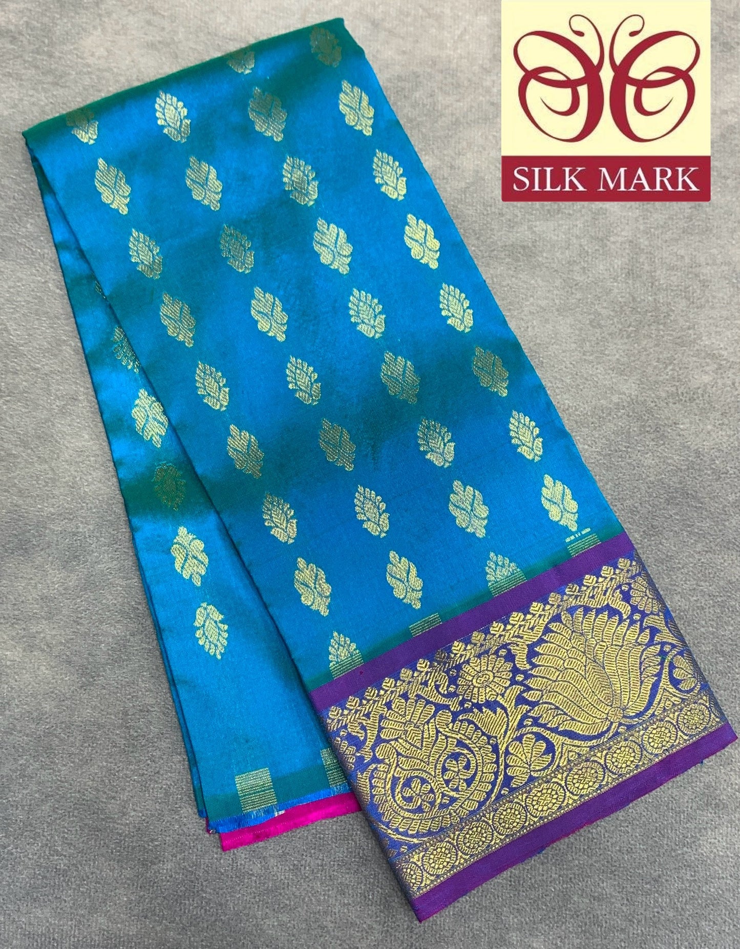 Sky Blue Shade Pure Kanchipuram Kids Pattu Pavadai with Contrast Border for Newborn to 2 Years
