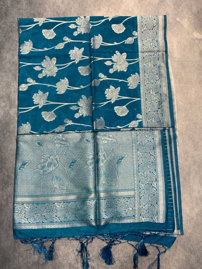Soft Silk Casual Saree Rama Blue Colour with Sliver Colour Border
