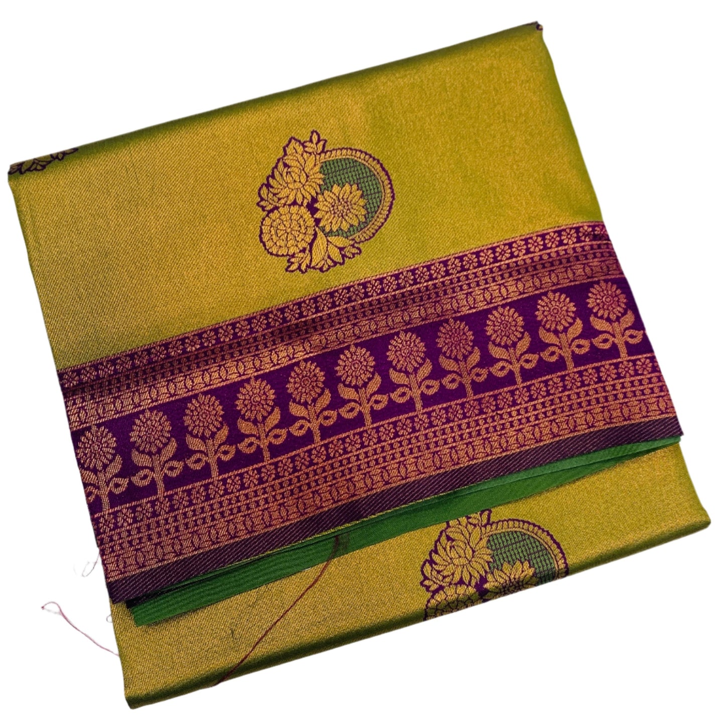 Art Silk Saree Olive Green Colour with Purple Border