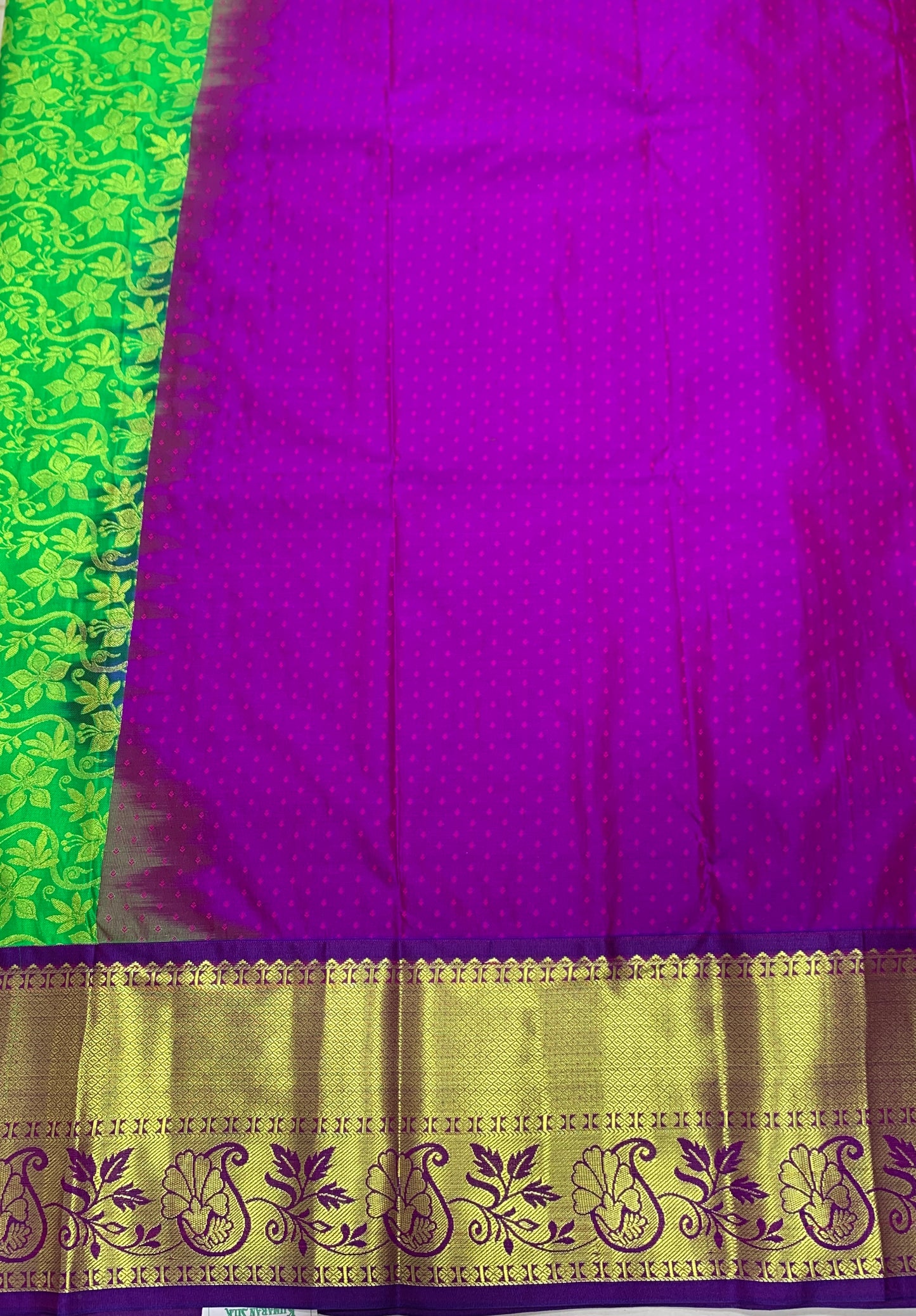 Apple Green shade Vegan Silk Kids Pattu Pavadai with Contrast border for age above 10 years