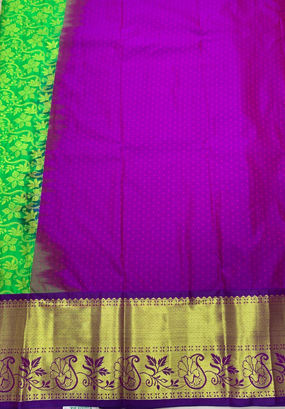 Apple Green shade Vegan Silk Kids Pattu Pavadai with Contrast border for age above 10 years