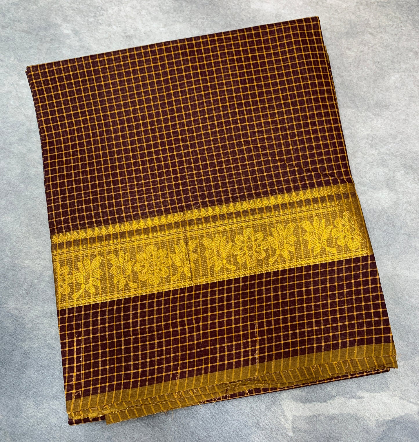 Chettinad Cotton Saree Brown Colour with Golden Colour Border