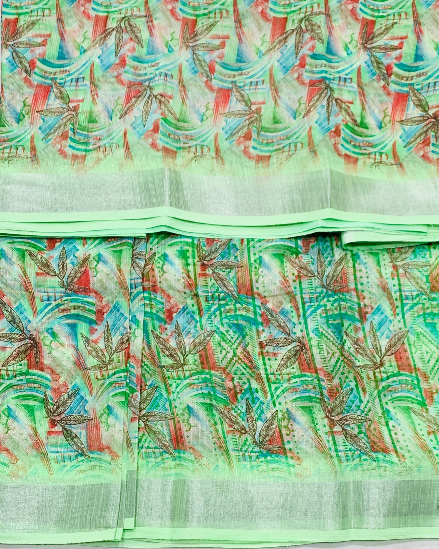 Jute Cotton Saree Apple Green Shade with Thread Border