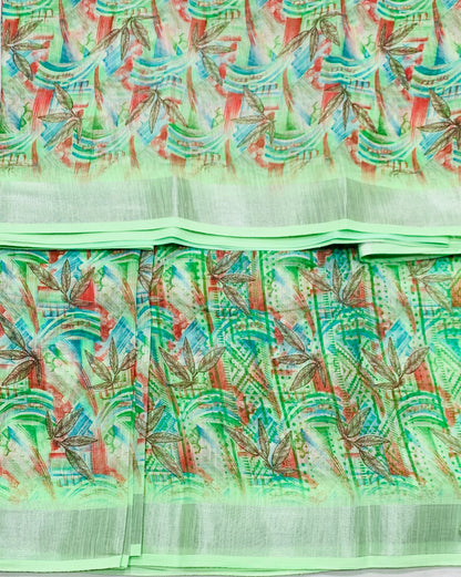 Jute Cotton Saree Apple Green Shade with Thread Border