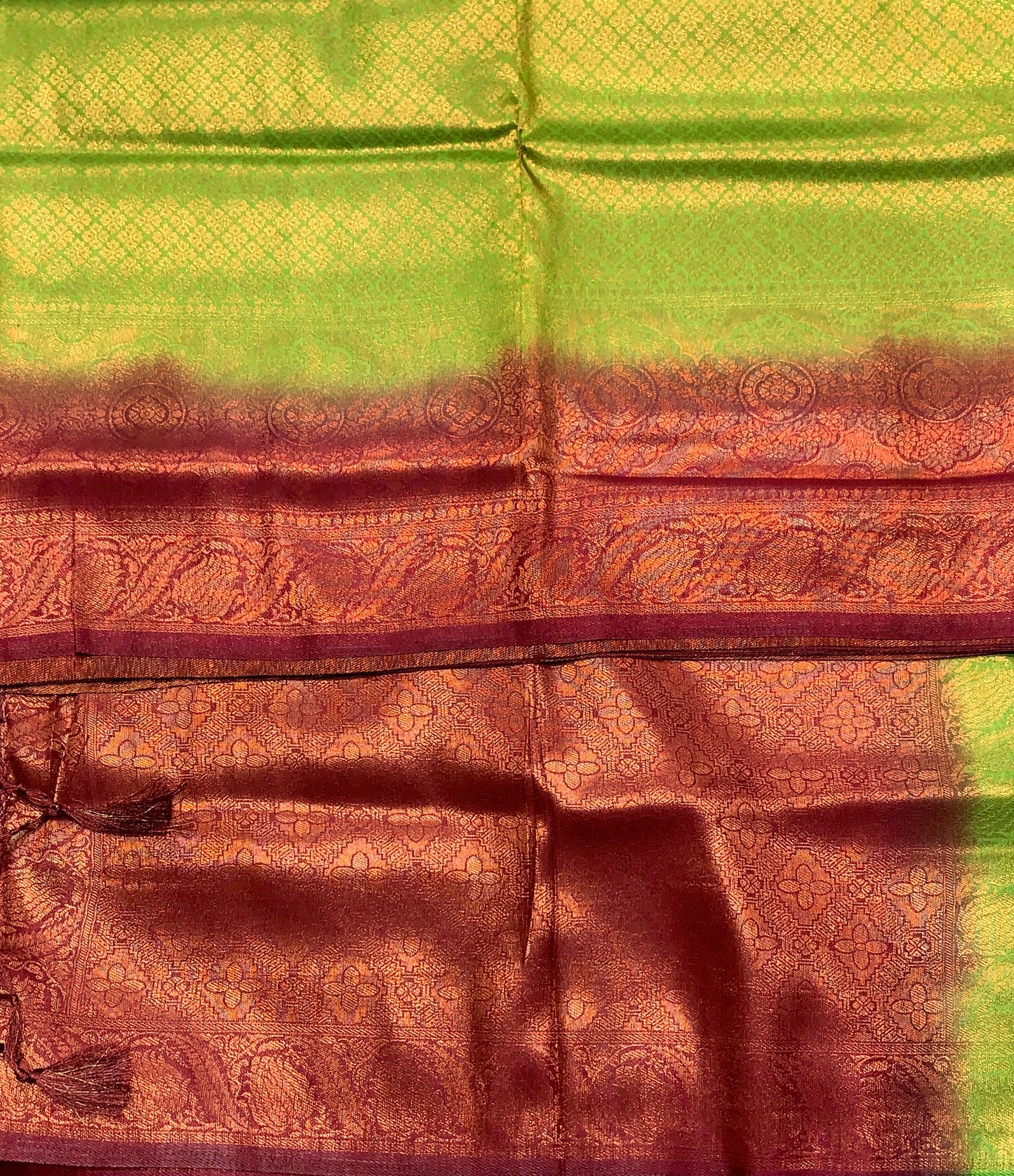 Soft Silk Saree Olive Green Colour with Brown Colour Pallu