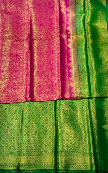 Pink shade kuberra pattu with Light Green Pallu