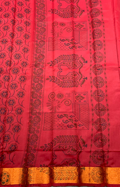 Fancy Cotton Saree Maroon Colour with Copper Border
