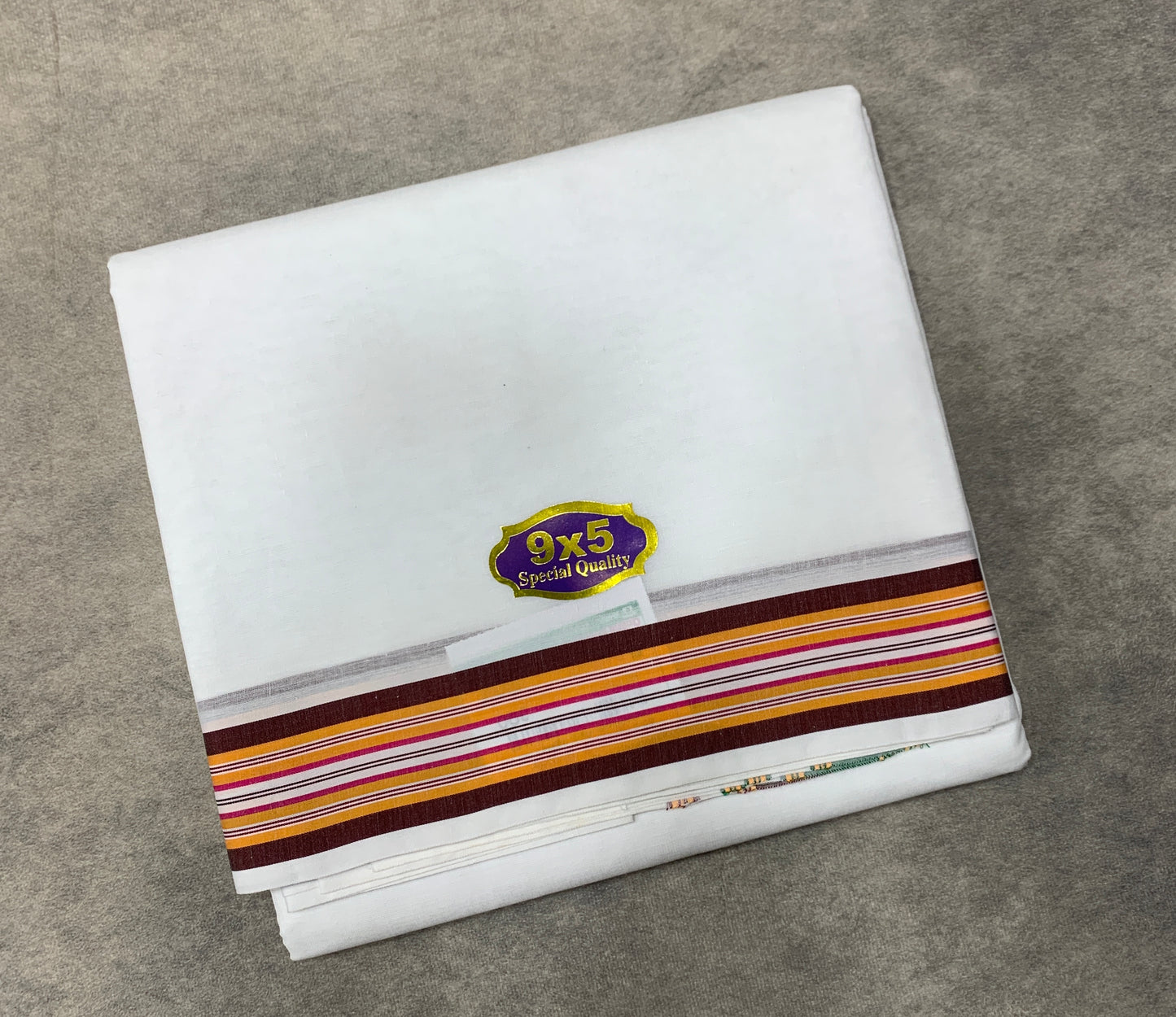 9X5 Cotton Dhoti White Colour with Brown and Red Border with Angavastarm