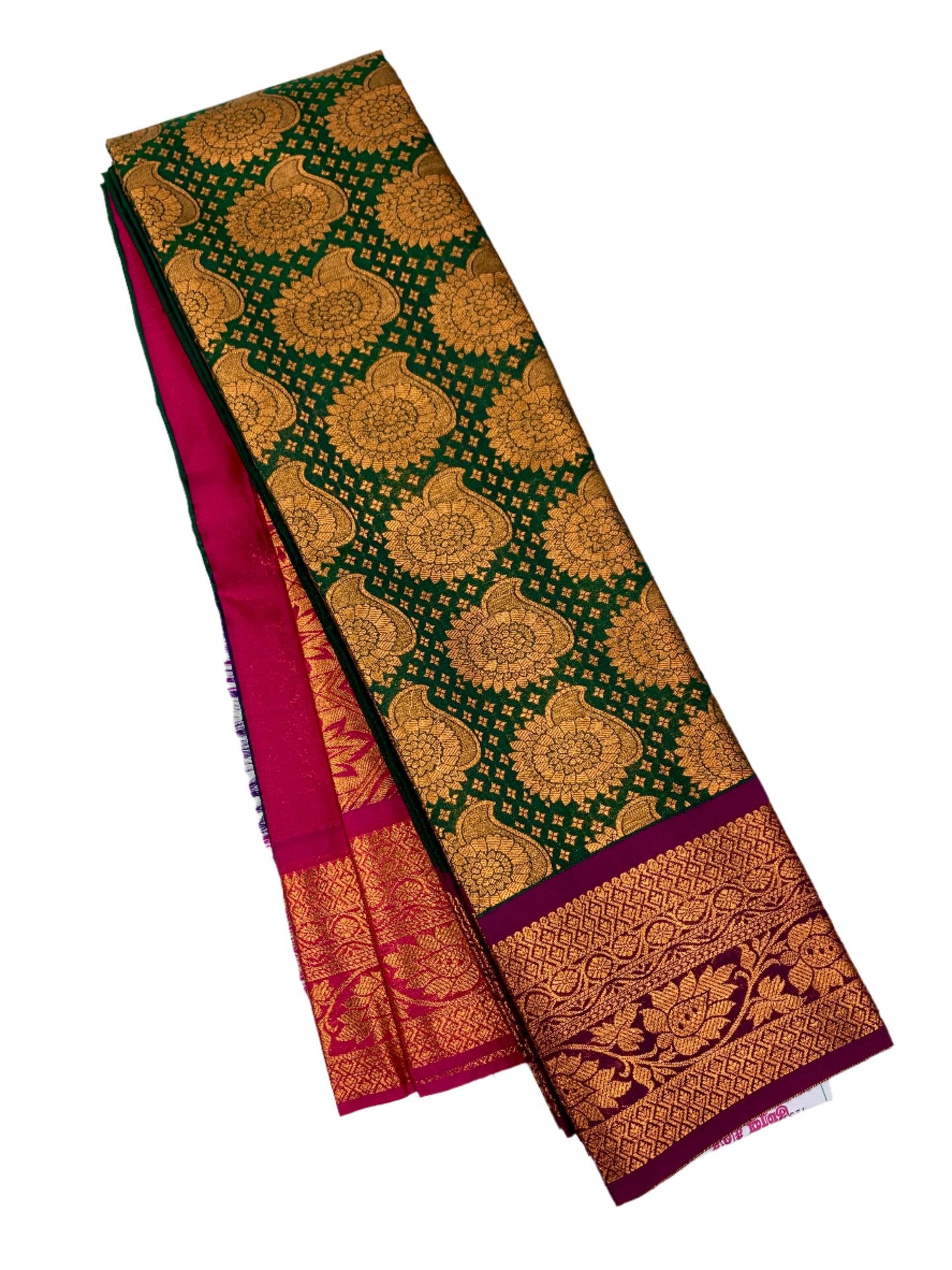 Vegan Silk Saree Green Colour with Copper Border