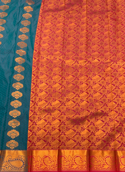 Vegan Silk Saree Blue Colour Saree with Copper Border