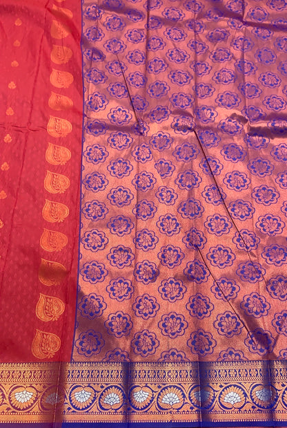 Vegan Silk Saree Red Colour Saree with Copper Border