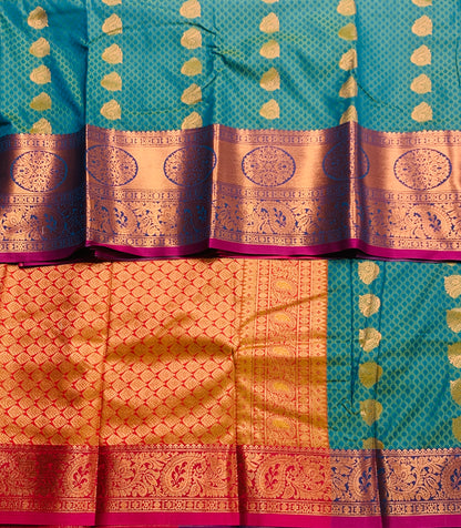 Vegan Silk Saree Patel Green shade with Pink Border