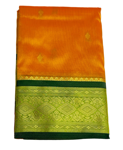 Mango Yellow Shade Saree with Golden and Green Border