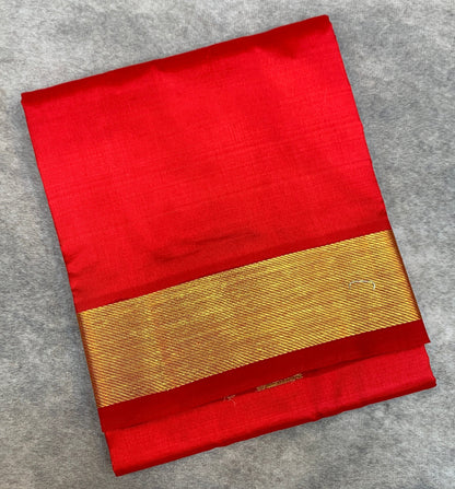 4 Mulam Silk Pooja Towel Red Colour with Zari Border