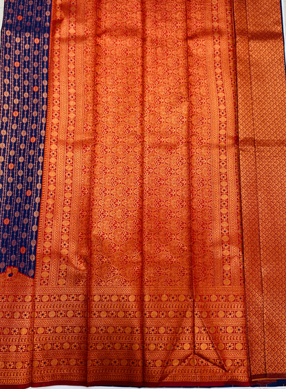 Navy Blue shade saree with Maroon Border