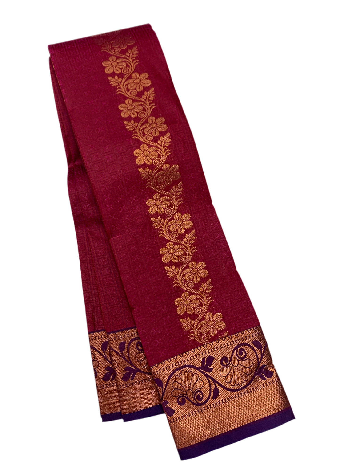 Vegan Silk Saree Maroon Colour with Copper and Blue Border