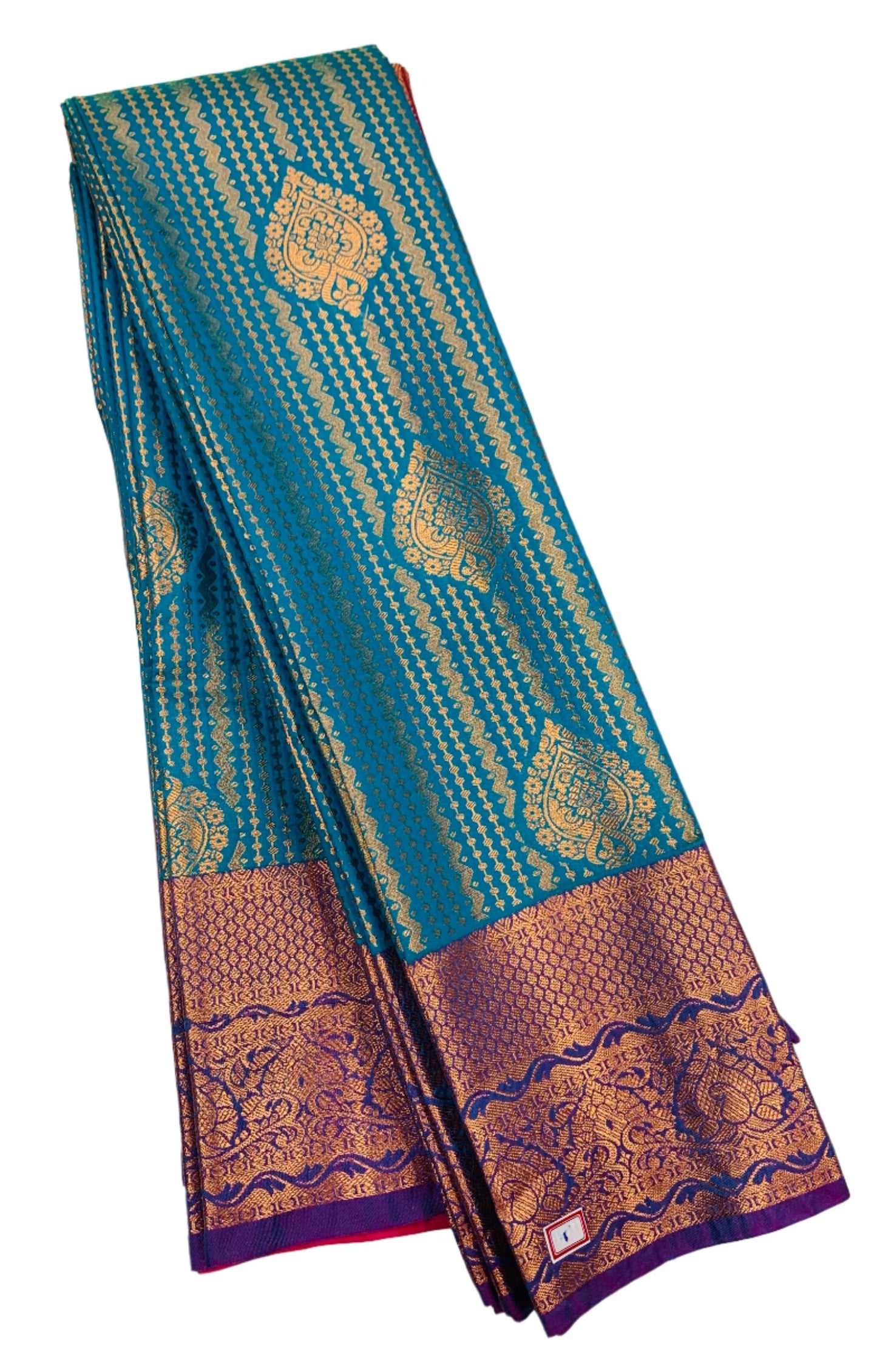 Vegan Silk Saree Sky Blue shade with Copper Border