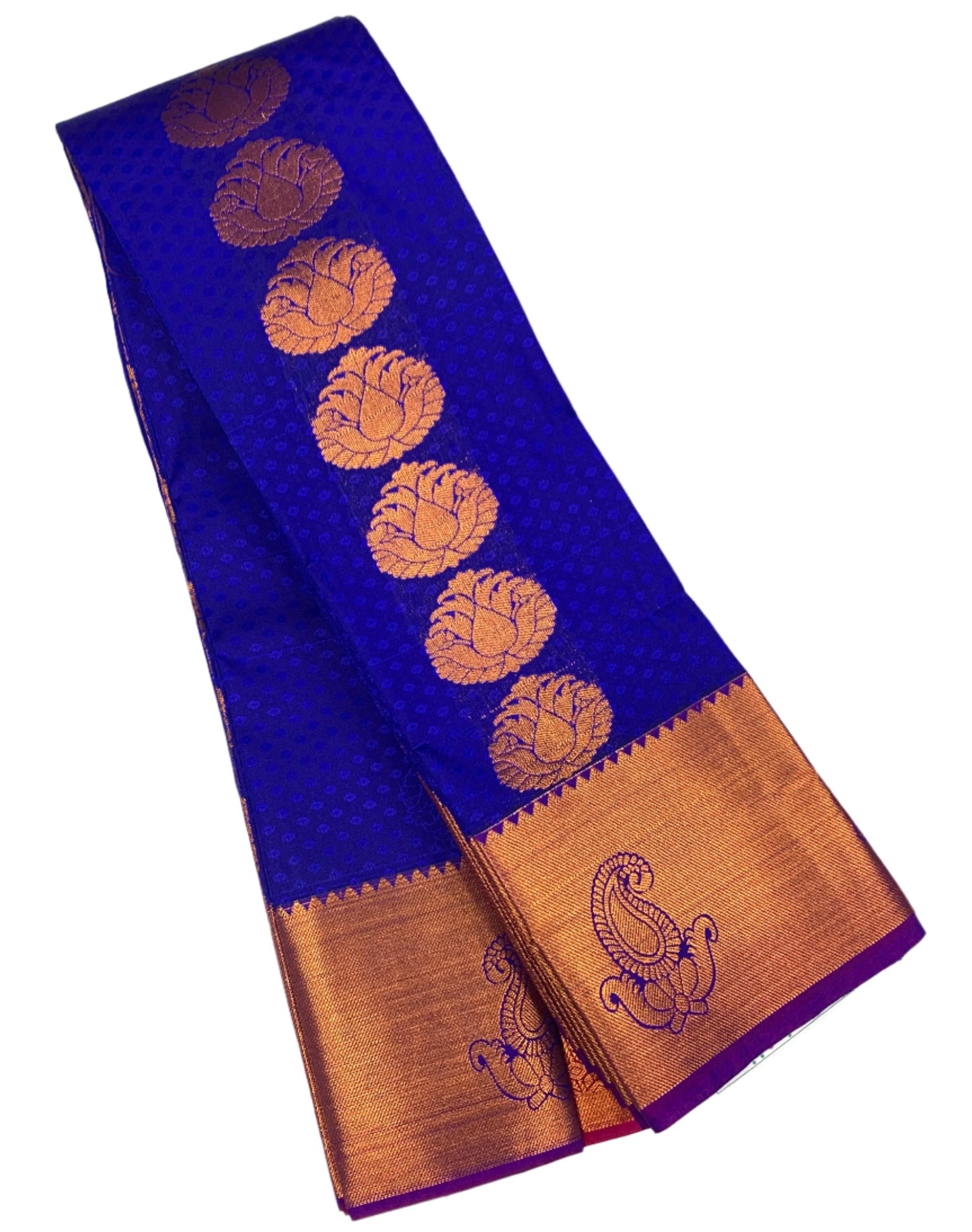 Vegan Silk Saree Pepsi Blue Colour with Copper Border