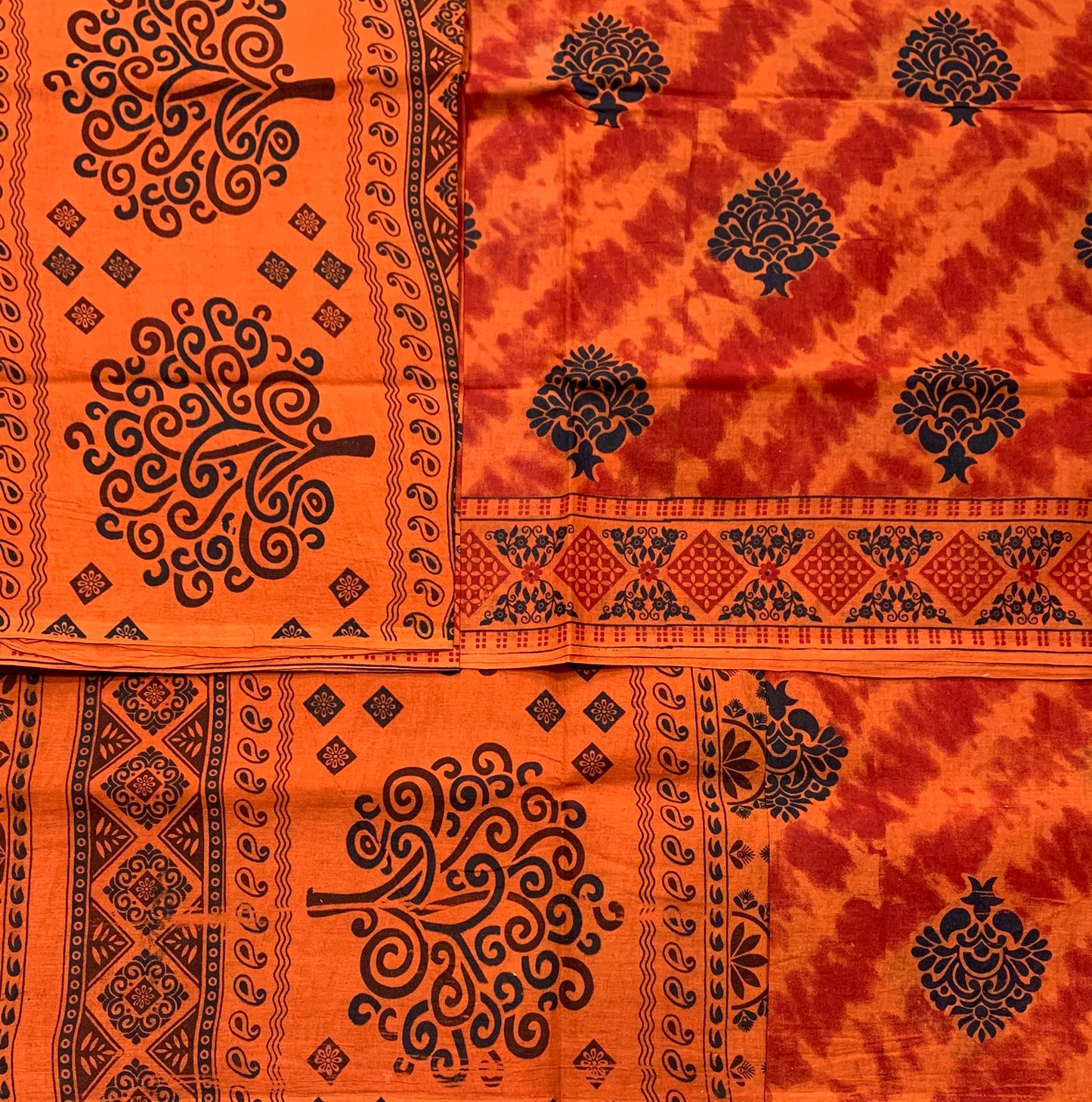 Chettinad Sungudi Cotton Orange Colour with Floral Design Border