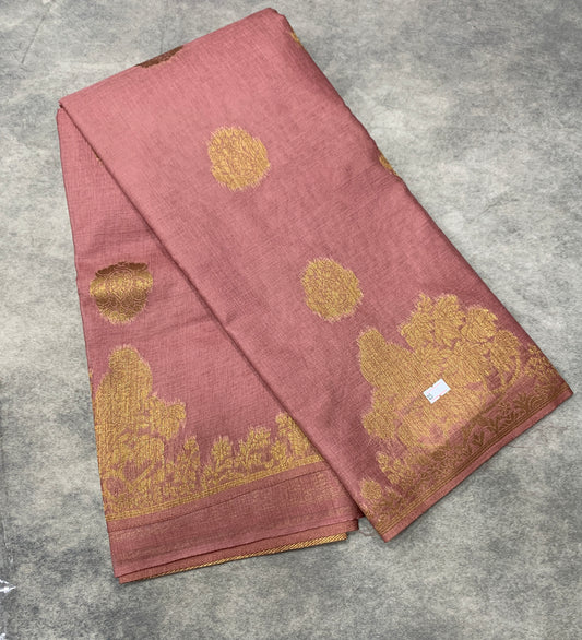 Kora Silk Saree Onion Pink Colour with Flower and Parrot Design Border