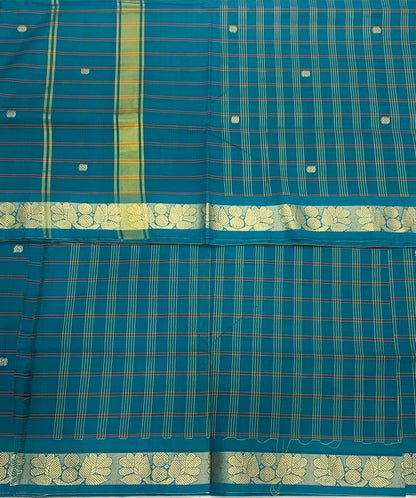 Chettinad Cotton Saree Rama Blue Shade with Floral Design Border