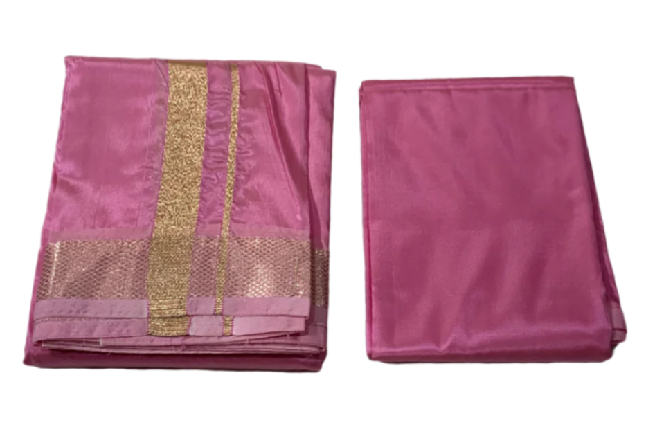 Baby Pink Pattu Dhothi and Shirt Material Combo