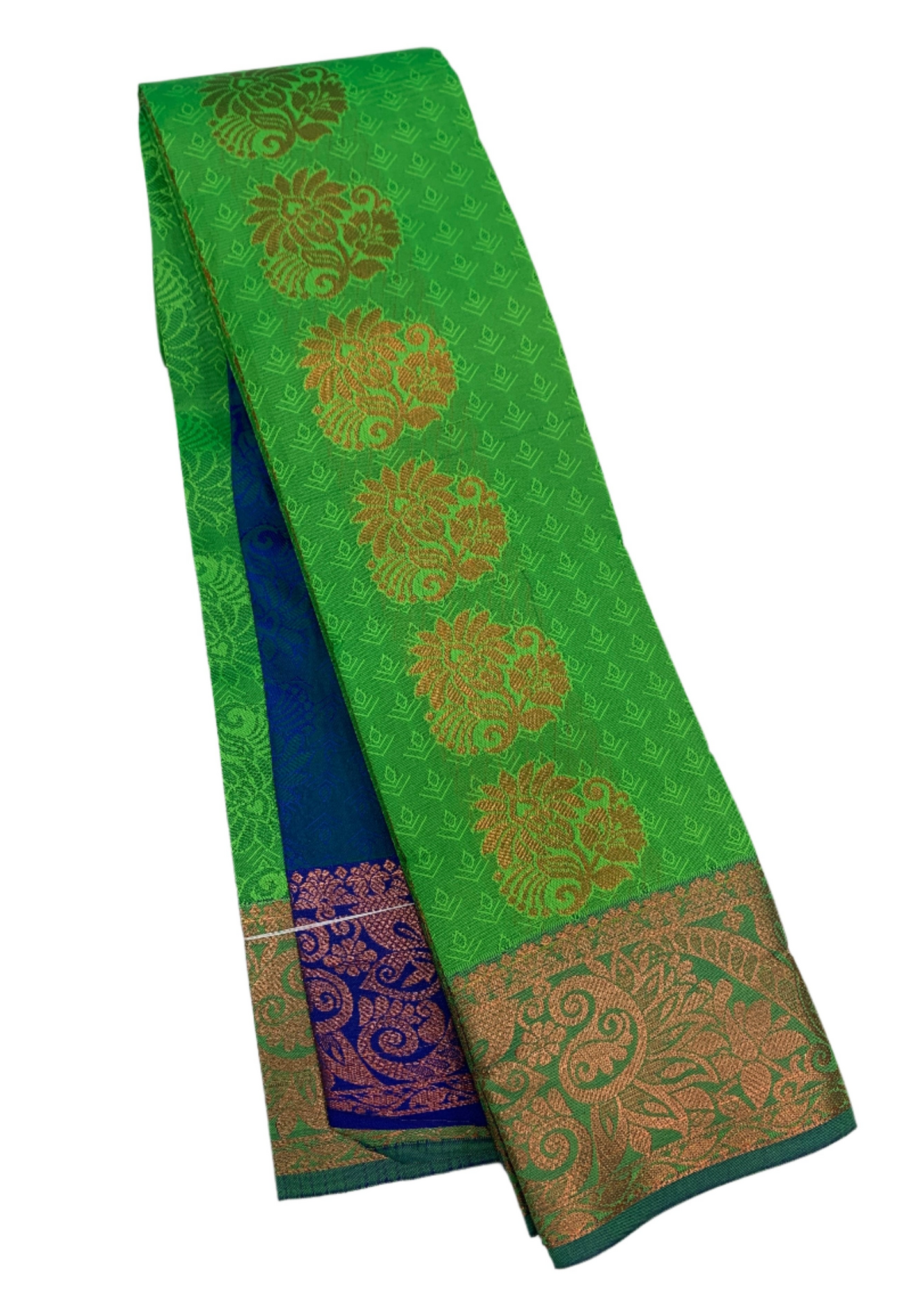 Vegan Silk Saree Apple Green Colour with Flower Design