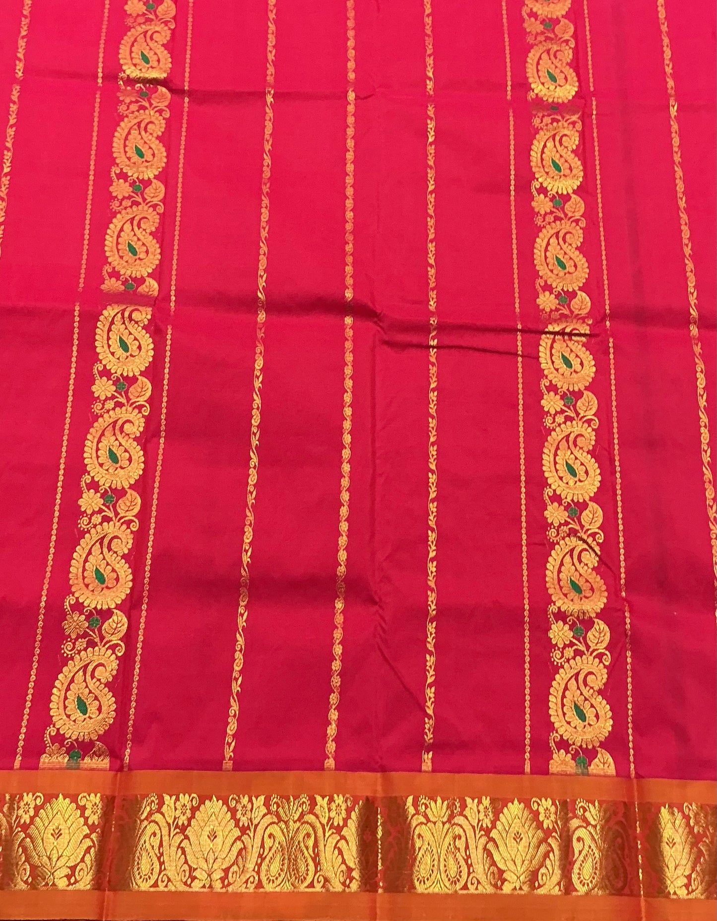 Tomato Pink Shade Semi silk Kids Pattu Pavadai with Contrast border for age 5 to 10