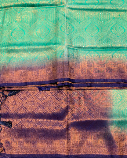 Soft Silk Saree Sapphire Colour and Stone Work with Blue Colour Pallu