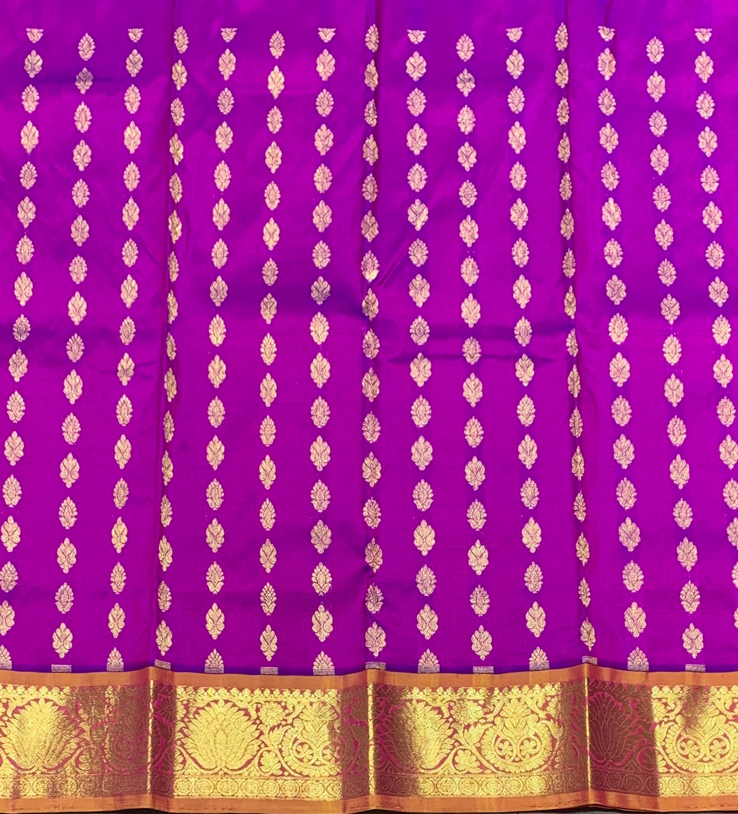 Magenta Shade Pure Kanchipuram Kids Pattu Pavadai with Contrast Border for Newborn to 2 Years
