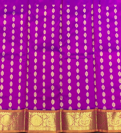 Magenta Shade Pure Kanchipuram Kids Pattu Pavadai with Contrast Border for Newborn to 2 Years