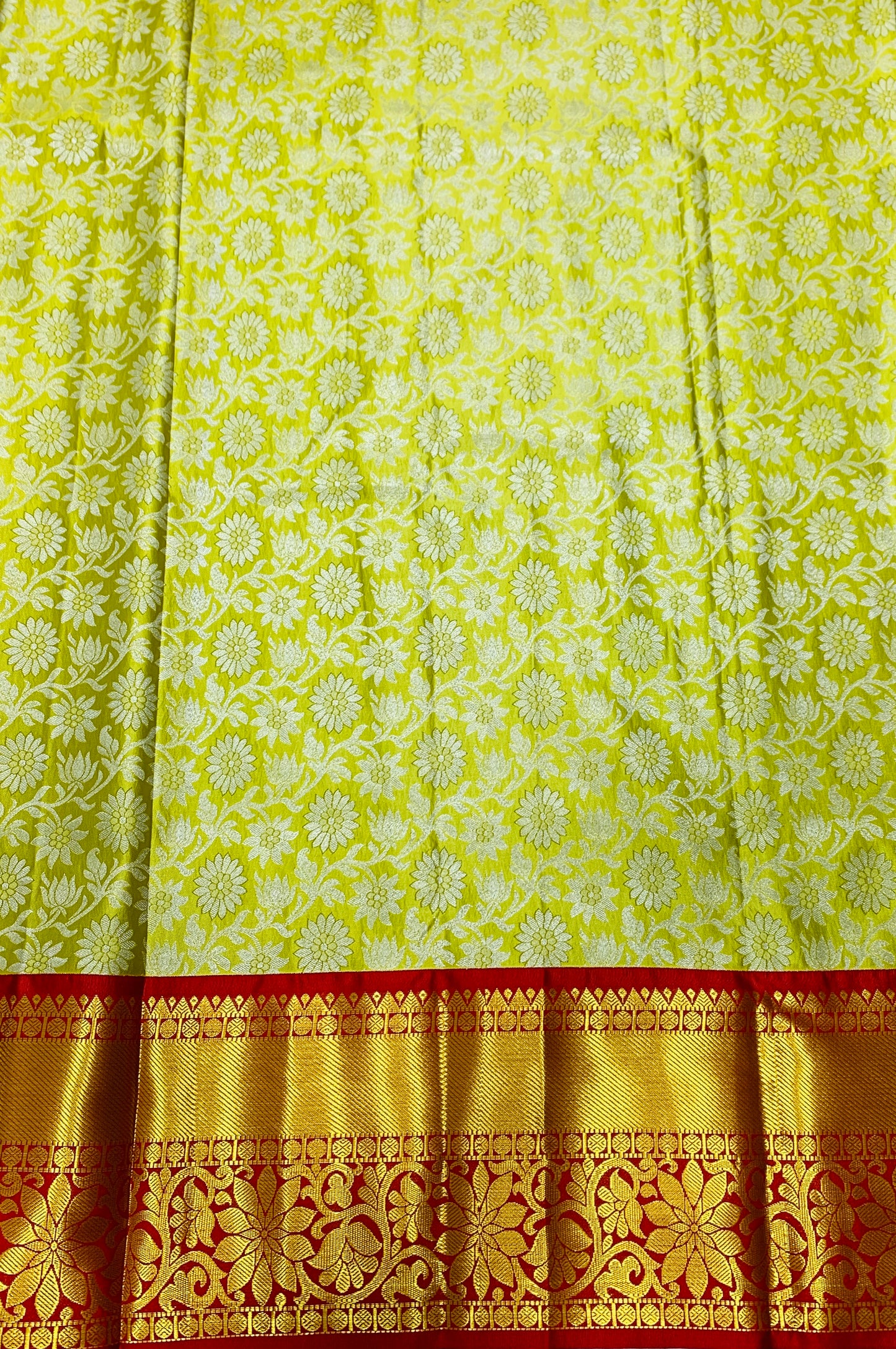 Light Lime Green shade Vegan Silk Kids Pattu Pavadai with Contrast border for age above 10 years