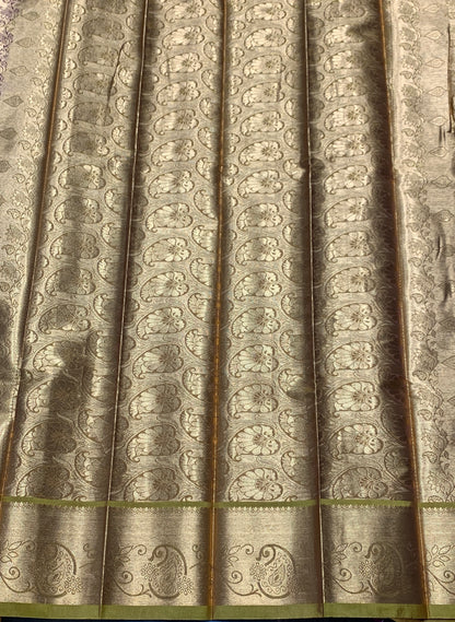Vegan Silk Saree Maroon Colour with Golden Yellow and Copper Border