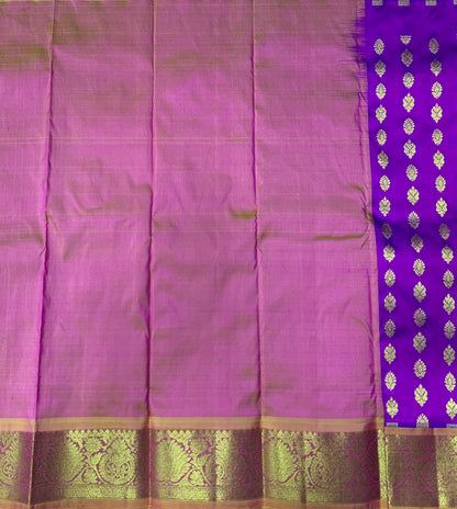 Purple Shade Pure kanchipuram Kids Pattu Pavadai with Contrast Border for Newborn to 2 Years