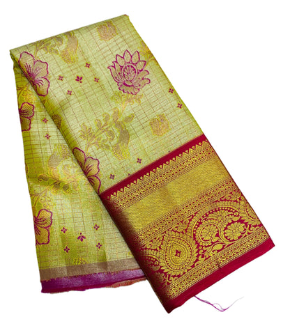 Light Elaichi Green Shade Vegan Silk Kids Pattu Pavadai with Contrast border for age 2 to 5