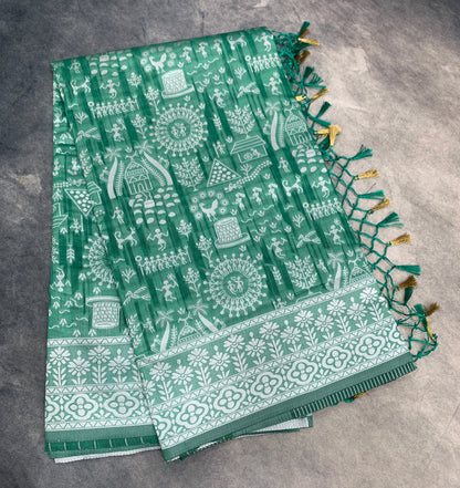 Banaras Katan Saree Rama Green Colour with Katan Work Border