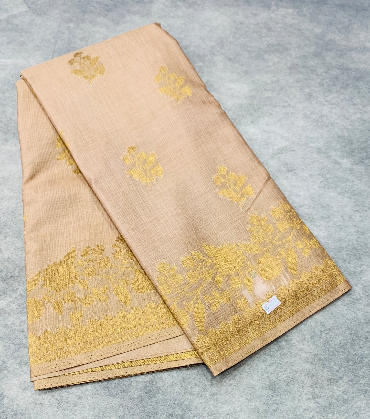 Kora Silk Saree Biscuit Colour with Flower Design Border