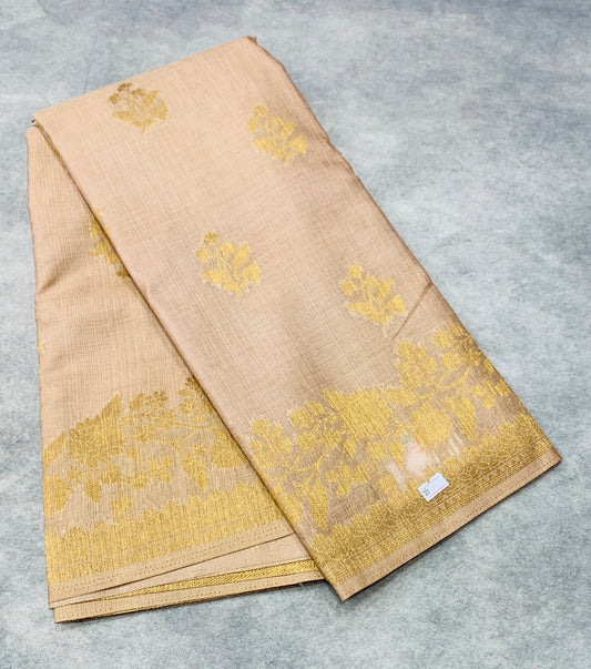 Kora Silk Saree Biscuit Colour with Flower Design Border