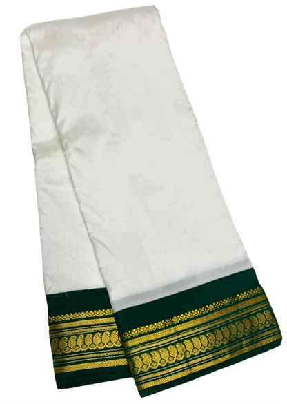 Pure Kanchipuram Silk Saree White Colour with Green Border