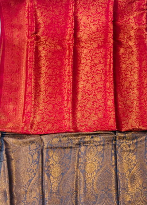 Pink shade kuberra pattu with Gray Pallu